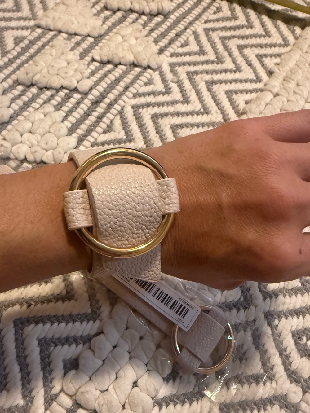 Women's Light Tan Faux Leather Bracelets with Gold color Ring Accent